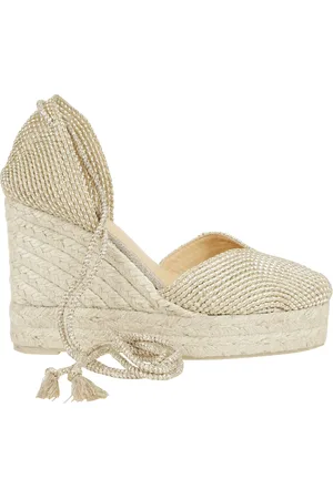 Castaner Schoenen, Dames, Geel, 38 EU, Rayon, Wig espadrille met V-hals