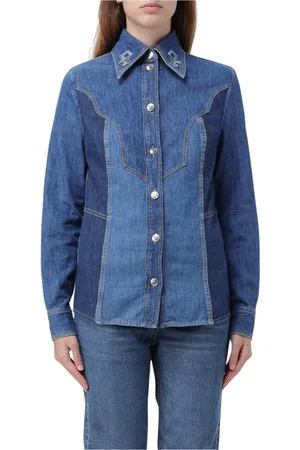 Etro Blouses & Shirts, Dames, Blauw, S, Denim, Geborduurde Kraag Denim Overhemd