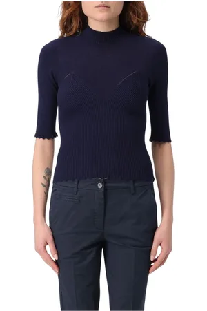 Twin-Set Truien, Dames, Blauw, XL, Blauwe Geribbelde Gebreide Top
