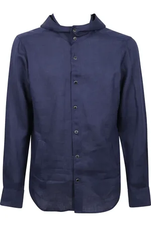 Kiton Jassen, Heren, Blauw, XL, Linnen, Linnen hoodie met drukknoopsluiting