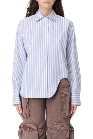 The Attico Blouses & Shirts, Dames, Blauw, S, Katoen, Elegante Gestreepte Katoenen Overhemd