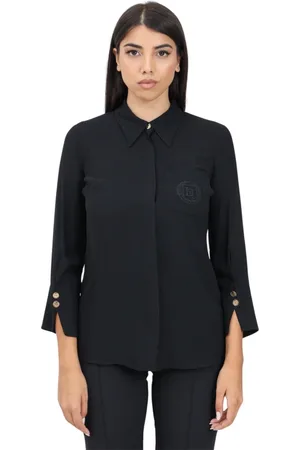 Elisabetta Franchi Blouses & Shirts, Dames, Zwart, M, Elegante Zwarte Georgette Blouse