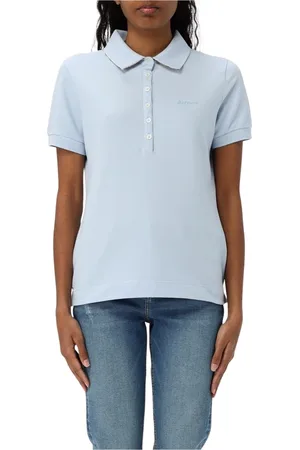 Barbour Tops, Dames, Blauw, XS, Katoen, Witte Polo Shirt Klassieke Stijl