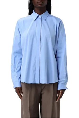 Brunello Cucinelli Blouses & Shirts, Dames, Blauw, XS, Katoen, Blauwe Poplin Overhemd