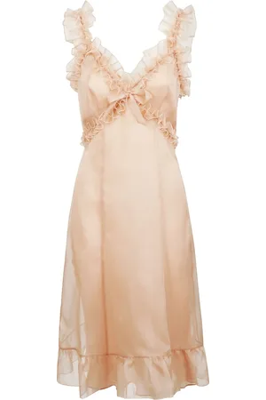 Alessandra Rich Kleedjes, Dames, , M, Zijden midi-jurk met ruches