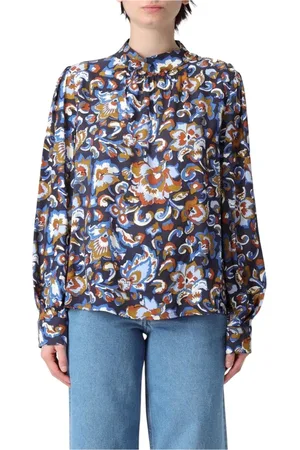 A.P.C. Blouses & Shirts, Dames, Veelkleurig, M, Blauwe Bloemenblouse Met Mock Hals