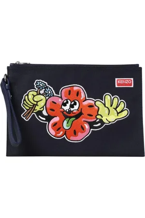 Kenzo Tassen, Dames, Blauw, ONE Size, Bloemen Canvas Clutch Tas