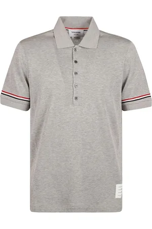 Thom Browne Tops, Heren, Grijs, M, Katoen, Katoenen Polo T-shirt