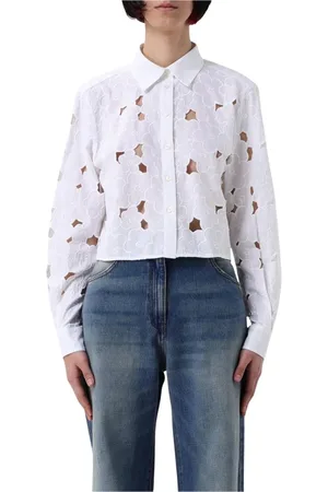 Msgm Blouses & Shirts, Dames, Wit, XS, Katoen, Bloemen Cut Outs Wit Shirt Vrouwen