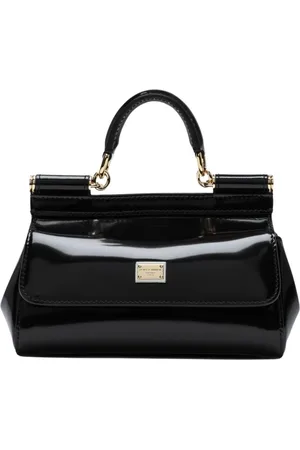 Dolce & Gabbana Tassen, Dames, Zwart, ONE Size, Leer, Zwarte Lakleren Handtas Met Bovenhandvat