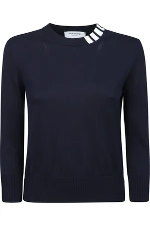 Thom Browne Truien, Dames, Blauw, 2Xs, Katoen, Gebreide Trui met Contrastdetails