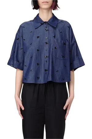 Kaos Blouses & Shirts, Dames, Blauw, L, Denim, Denim Button-Up Shirt met Stijl