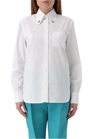 VALENTINO Blouses & Shirts, Dames, Wit, S, Katoen, Witte Poplin Overhemd met Versierde Kraag