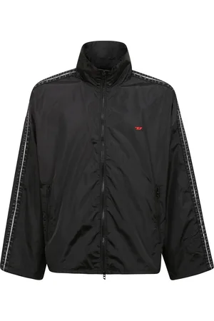 Diesel Jassen, Heren, Zwart, L, Denim, Sportieve Nylon Jas met Denim Banden