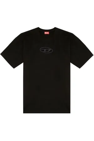 Diesel Tops, Heren, Zwart, L, Katoen, Zwart T-shirt met Uitgesneden Logo