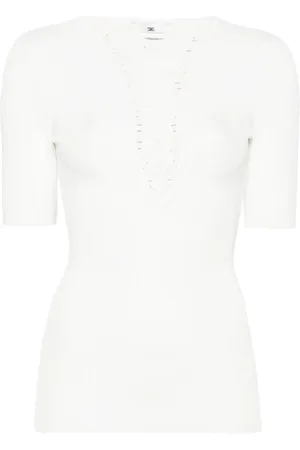 Elisabetta Franchi Blouses & Shirts, Dames, Wit, S, Ivoor Stijlvolle Topkleding voor Vrouwen