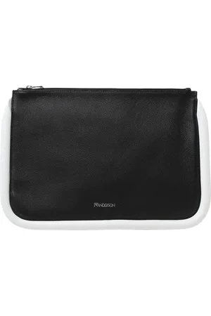 J.W.Anderson Tassen, Dames, Zwart, ONE Size, Leer, Zwarte Leren Rits Clutch Minimalistisch Ontwerp