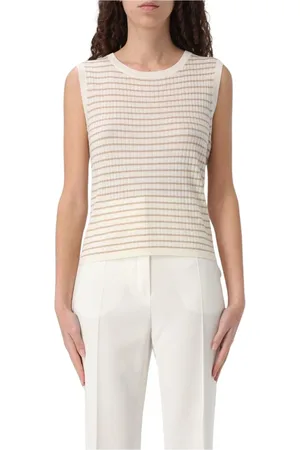 Max Mara Truien, Dames, Veelkleurig, M, Katoen, Geribbelde Gebreide Mouwloze Sweater