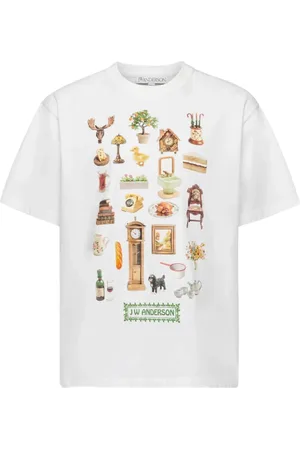 J.W.Anderson Tops, Heren, Wit, L, Katoen, Wit T-shirt met Diorama Print