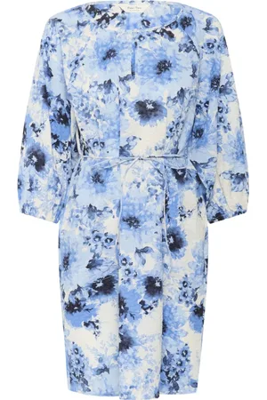 Part Two Kleedjes, Dames, Blauw, 2Xs, Bloemenjurk met boothals