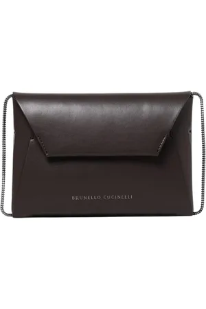 Brunello Cucinelli Tassen, Dames, Bruin, ONE Size, Donker Leren Envelop Clutch