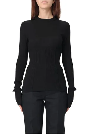Jil Sander Truien, Dames, Zwart, S, Wol, Groene Geribbelde Wollen Trui