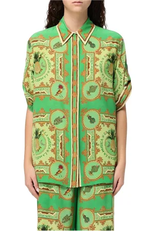 ALÉMAIS Blouses & Shirts, Dames, Groen, M, Barokprint Zijden Shirt voor Vrouwen