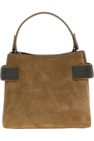 Brunello Cucinelli Tassen, Dames, Bruin, ONE Size, Suède, Stijlvolle Suède Clutch Tas