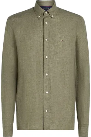Tommy Hilfiger Overhemden, Heren, Groen, 3Xl, Linnen, Groene Linnen Knoopshirt