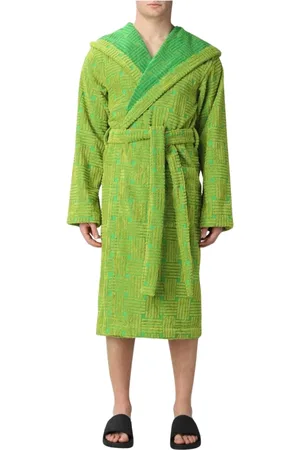 Bottega Veneta Nachtkleding & Lounge, Heren, Groen, S, Katoen, Luxe Geometrisch Patroon Badjas