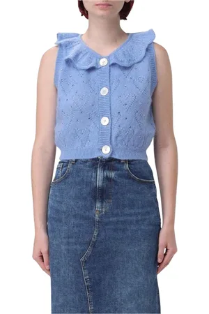 Alessandra Rich Truien, Dames, Blauw, S, Wol, Blauwe Gebreide Geribbelde Vest