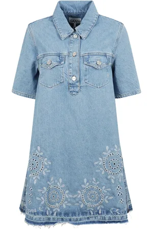 Ganni Kleedjes, Dames, Blauw, M, Denim, Denim geborduurde minijurk