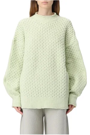 RUS Truien, Dames, Groen, M, Wol, Groene Gebreide Trui met Textuur