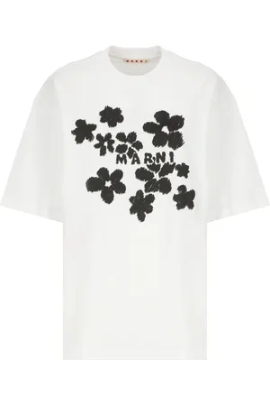 Marni Tops, Dames, Wit, 2Xs, Katoen, Katoenen T-shirt met Ronde Hals en Korte Mouwen