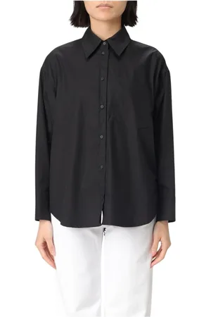 Dondup Blouses & Shirts, Dames, Zwart, XS, Katoen, Elegante Poplin Overhemd in Zandkleur
