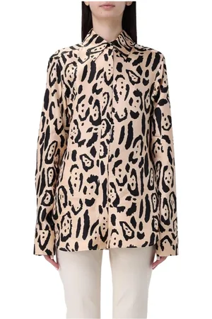 Sportmax Blouses & Shirts, Dames, Bruin, M, Luipaardprint Zijden Blouse Klassiek Vrouw