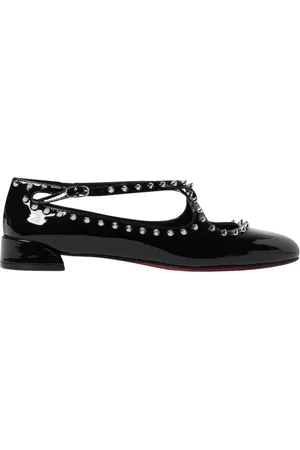 Christian Louboutin Schoenen, Dames, Zwart, 40 EU, Leer, Zwarte T-Strap Ballet Flats