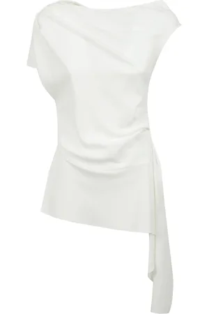 Simkhai Tops, Dames, Wit, L, Asymmetrische gedrapeerde top met uniek ontwerp