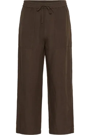 Part Two Broeken, Dames, Bruin, 3Xl, Linnen, Elastische Taille Linnen Blend Wijde Pijp Broek