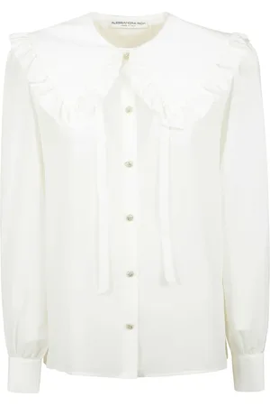 Alessandra Rich Blouses & Shirts, Dames, Wit, M, Zijden Peter Pan Kraag Blouse
