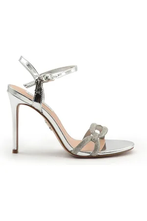 Steve Madden Schoenen, Dames, Grijs, 40 EU, Leer, Zilveren Hoge Hak Sandalen met Strass