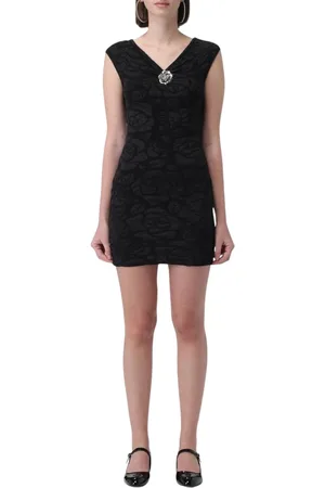 BLUMARINE Kleedjes, Dames, Zwart, L, Elegant Rose Print Mini Dress