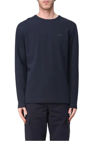HUGO BOSS Tops, Heren, Blauw, S, Katoen, Blauwe Thermische Crew Neck Gebreid
