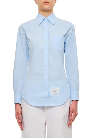 Thom Browne Blouses & Shirts, Dames, Blauw, S, Katoen, Blauwe Katoenen Poplin Overhemd