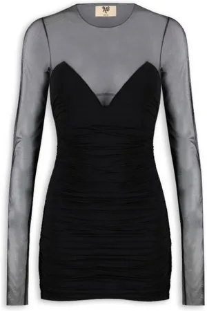 ANIYE BY Kleedjes, Dames, Zwart, M, Tule, Zwarte Mini Buisjurk met Transparante Lange Mouwen