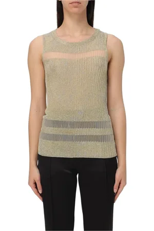 Patrizia Pepe Truien, Dames, , L, Gouden Metallic Gebreide Top