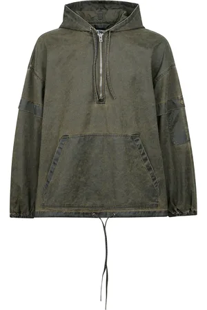 Acne Studios Jassen, Heren, Groen, L, Katoen, Capuchonkatoenen jas met leren patch