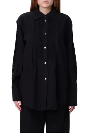 OUR LEGACY Blouses & Shirts, Dames, Zwart, M, Katoen, Zwarte Katoenen Overhemd met Geplooide Details