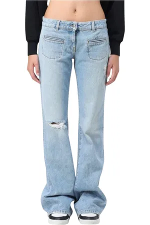Palm Angels Jeans, Dames, Blauw, W28, Katoen, Versleten Flared Jeans
