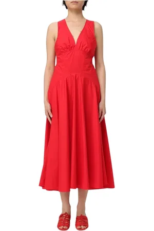 MEIMEIJ Kleedjes, Dames, Rood, 2Xs, Katoen, Rode Mouwloze Midi Jurk